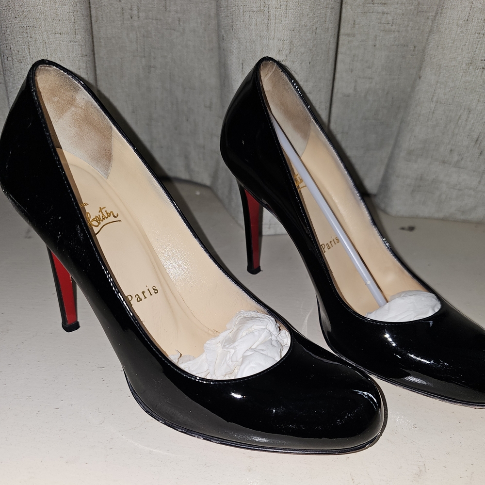 Christian Louboutin Black Patent Leather Pumps - Picture 1 of 7